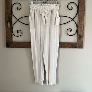 Candies Y2k 00's Paper Bag Belted Tie Waist Pants Tan Ivory Stripe Size Small